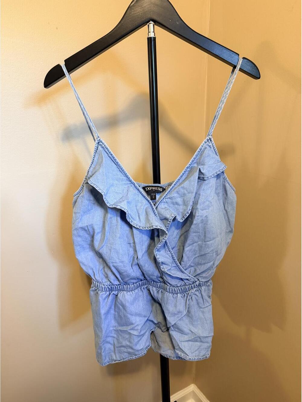 Express Chambray Ruffle Tank Top Size M Light Blue Sleeveless Cami